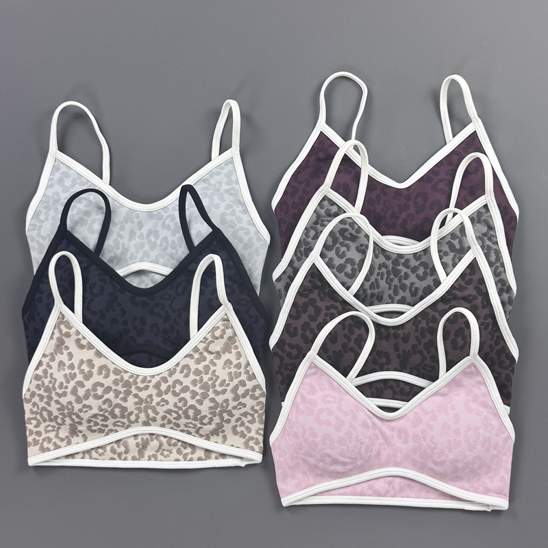 Yoga Fitness Stretching Strap - Spor sutyeni kadın leopar baskı ince